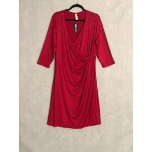 24seven Women's 1X Stretch Faux Wrap Dress Red NEW